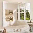 TETOTE 40 x 32 Medicine Cabinet with Tempered Beveled Mirror White Bathroom Mirror with Storage Aluminum Cabinet DTC Hinges, Stepless Adjustable Shelves, Recessed/Surface-Mounted