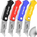 4 Pack Folding Utility Knife with Extra 10Pcs Blades, Box Cutters for Home, Office, Warehouse, Durable Razor Knife, Box Knife, Box Opener, Small Box Cutter with Clip, Navajas de Trabajo
