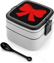Christmas Red Tie Portable Bento Box with Handle 2 Compartment Leak-Proof Stackable Lunch Box for Work Picnic Camping