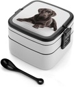 Dog Bento Box Double Layer Lunch Box for Adults with Spoon And Handle Stackable Lunchbox Leakproof Lunch Container for Work Picnic Travel