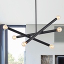 Black Sputnik Chandelier for Dining Room, Modern Pendant Light Kitchen, 6-Light Adjustable Hanging Light Fixture for Entryway Bedroom Foyer