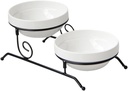 Happyyami Double-Layer Cake Stand Removable Ceramic Bowls Iron Display Holder for Cupcakes and Desserts for Parties and Events