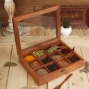 Ajuny Wooden Spice Box 10x8 Inch - Decorative Indian Masala Dabba Organizer with Glass Lid 12 Compartments & Spoon Spice Storage Container Ideal for Seasonings & Herbs Perfect for Gift