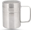 Stainless Steel Dredge Shaker with Handle, 10 Oz Seasoning Shaker Bottles Spice Shaker Powder Sugar Shaker Popcorn Salt Shaker Flour Shaker Pepper Shaker Powdered Sugar Dispenser