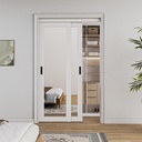 Bypass, 48" x 80" Sliding Closet Door, Double 25" Panels with One Side Mirror, Primed & Paintable Surface, White, Pre-Assembled Panels & Hardware Kit for Bedroom/Closet/Laundry