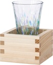 Aderia Handmade Glass 3.2ox with Masu Light Green Christmas Gift for Woman Man Drinking Cup Made in Japan