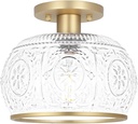 Gold Semi-Flush Mount Ceiling Light with Globe Glass – Vintage Ceiling Lighting for Hallway, Kitchen, Entryway, Bathroom & Closet
