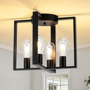 4-Light Black Semi Flush Mount Ceiling Light, 15.3" Farmhouse Light Fixtures Ceiling, Industrial Chandelier Hallway Ceiling Light for Dining Room Kitchen Entryway Living Room Bedroom Foyer