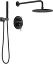 Lava Odoro Modern 2-Setting Round Rain Shower System with Handheld, Matte Black Rainfall Shower Faucet Set Rain Shower Head and Handle Set, Shower Valve Trim Kit, 10 Inch, Matte Black, SF104-MB