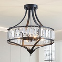 Crystal Black Ceiling Light Fixture, Modern Industrial Chandelier Semi Flush Ceiling Light for Dining Room Living Room Bedroom Hallway, Round Kitchen Lighting Fixtures Ceiling, 4 Lights