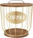 Coffee Pod Holder Vintage Coffee Capsule Basket with Wooden Base Mug Shaped Black Wire Coffee Pod Organizer Reusable Coffee Capsule Storage Espresso Capsules Container for Home Countertop D