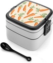 Fresh Carrots Lunch Box with Handle Stackable 2 Layer Leak-Proof Bento Box Portable Food Containers for Unisex