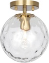 ALICE HOUSE 8 Inch Hammered Glass Flush Mount Ceiling Light, Modern Brushed Brass Fixture, Small Bedroom Bathroom Hallway Entryway Lighting, Crystal-Clear Glass Shade AL4201-S1GD