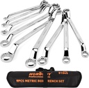 HORUSDY 9-Pieces Metric Offset Box Wrench Set with Rolling Pouch, 50-Degree, Metric 6-24mm, CR-V Steel