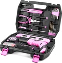 123 Piece Pink Household Tool Set with 3.6V USB Electric Screwdriver, Home Tool Kit with Cordless Lithium-ion Drill Driver, HandTool Kits for Women