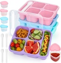 Bento Box for Kids, 4 Pack Reusable 5-Compartment Snack Containers for Kids and Adults, Stackable Snack Box (Marcon)