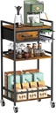 Housolution 4-Tier Coffee Bar Cart with Storage, 33" H Coffee Station Cabinet with Pod Drawers for Nespresso Vertuo, Mini Toaster Oven Stand Table for Home, Kitchen, Living Room (Rustic Brown)