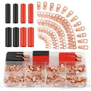 PEASUG Copper Wire Lugs 130Pcs, AWG 2 4 6 8 10 12 Gauge Battery Cable Ends with 66Pcs Heat Shrink Tubing Set, 64Pcs Ring Terminals Connectors Assortment Kit for Marine, Automotive, Cables, Appliances