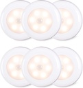 STAR-SPANGLED 6 Pack 2.8” Motion Sensor Lights Indoor AAA Battery Operated, Stick on LED Puck Light for Stairs, Under Cabinet, Closet, Warm White