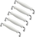 5 Pack Zinc Alloy Cabinet Handles, 5" (128mm) Hole Centers White Ceramic Cabinet Pulls Drawer Pulls Hardware for Cabinets Cupboard (Silver)