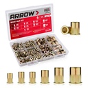 Arrow Rivet Nut Kit, 200pcs SAE High Carbon Steel Zinc Plated Rivnut Assortment Kit, Flat Head Threaded Insert Nutserts(#6-32, #8-32, #10-24,1/4"-20, 5/16"-18, 3/8"-16)