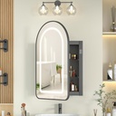 16x26 Recessed Medicine Cabinet with Lights,Brushed Black Arched Medicine Cabinet with Mirror for Bathroom,3-Color Lighted Mirrored Cabinet Wall Mounted,Bathroom Vanity Mirror with Storage