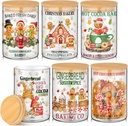 Shellwei 6 Pcs Christmas Glass Storage Jar with Airtight Bamboo Lid Gingerbread Man Clear Cookie Candy Storage Christmas Canister Set 19oz for Kitchen Containers Countertop Decoration