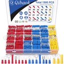 Qibaok 1500pcs Wire Connectors - Insulated Electrical Wire Terminals (Copper) - Ring, Butt, Spade, Fork Connector Kit - Red, Blue, Yellow