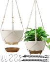 Hanging Planters for Indoor Plants, 2 Pack 10 Inch Self Watering Pots with Macrame Plant Hanger, Hanging Baskets Holder for Outdoor Garden Home Ceiling Window Decor