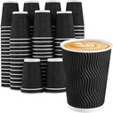 Lamosi Disposable Coffee Cups 12 oz 100 Pack, Paper Coffee Cups 12 oz for Hot Drinks or Cold Beverages, Insulated Corrugated Ripple Wall Cup for Office, Cafe, Home or Travel (Black)