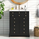24 Inch Bathroom Vanity with Ceramic Sink, Modern Vintage Bathroom Storage Cabinet with 2 Soft Closing Doors and Tip-Out Drawer, Solid Wood Frame Sink Vanity