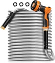 Omont Metal Garden Hose 100FT, Stainless Steel Water Hose with Nozzle, Flexible, Lightweight, Puncture Proof, Never Kink & Tangle, Heavy Duty Garden Hose for Yard and Outdoor