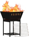 YBING Wood Burning Fire Pit for Outside - 24 Inch Outdoor Fire Pit with Grill, 2-in-1 Square Firepit with Ash Tray and Wood Storage for Camping, Backyard, Patio, Black