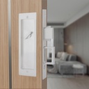 LWZH Privacy Pocket Door Lock Hardware, Hidden Handles, Privacy Pocket Door Lock with Push Automatic Bounce Switch (Silver)