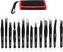 Kaisi 14 PCS Precision Tweezers Set, ESD Tweezer Set, Anti-Static Stainless Steel Tweezers Set for Craft, Jewelry, Electronics, Laboratory Work