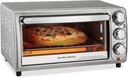 Hamilton Beach 4-Slice Toaster Oven with 5 Cooking Modes (Bake, Broil, Keep Warm Toast & Bagel) with Stay On & Auto Shutoff, 2 Rack Positions, 1100 Watts and 3 Accessories, Stainless Steel (31143)
