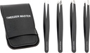 – Professional Tweezer Set [Black] – Stainless Steel Slant & Pointed Tips for Eyebrow & Facial Hair Removal – Rust-Resistant Grooming Tool with Travel Case