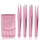 Eyebrow Tweezer Set, 4 Pcs Professional Stainless Steel Tweezers for Women, Precision Tweezer for Facial Hair, Splinter and Ingrown Hair Removal（Rose Gold）