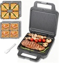 Panini Grill Press Breakfast Sandwich Maker 3 in 1, Electric Griddle Panini Press, Grilled Cheese Maker, Sandwichera Electrica, Belgian Waffle Maker with Removable Plates
