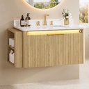 IRONCK 36" Bathroom Vanity with Motion Sensor Light, Floating Vanity Bathroom Cabinet with Ceramic Sink & Marble Top, Wall Mounted with 2 Shelves