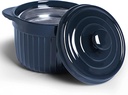 Ceramic Bacon Grease Container Keeper with Strainer, Frying Oil Storage Can, Navy