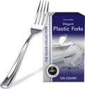 Stock Your Home 125 Disposable Heavy Duty Plastic Forks, Fancy Plastic Silverware Looks Like Real Cutlery - Utensils Perfect for Catering Events, Restaurants, Parties and Weddings (Silver)