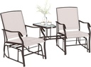 Outsunny Outdoor Glider Chairs with Coffee Table, Patio 2-Seat Rocking Chair Swing Loveseat with Breathable Sling for Backyard, Garden, and Porch, Beige