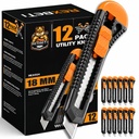 REXBETI 12-Pack Utility Knife, Retractable Box Cutter für Kartons, Kartons und Kartons, 18mm breiter Razor Sharp Blade, Smooth Mechanism, Perfekt für den Büro- und Heimgebrauch