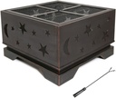 26-inch Square Fire Pit, Outdoor Wood-Burning Fire Pit, Large Burning Space Fireplace with Grill, with Poker, Suitable for Patio Garden Camping Backyard Picnic Bonfire