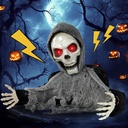 Halloween Animatronics Decoration Scary Skeleton Ghost Light-Up Eyes Sound & Activated Sensor Outdoor and Indoor Animated Decor Props for Garden Yard Lawn