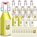 Havawish 12 Sets Limoncello Swing Top Glass Bottles for Homemade 8 oz Flip Clear Top Lemoncello Bottles with Labels Stoppers for Home Brewing Gifts Wedding Christmas Party Favors(Square)
