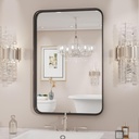 Bathroom Mirror 30x22 Inch Black Metal Framed Rounded Rectangle Vanity Mirror for Wall, Over Sink, Farmhouse, Restroom, Anti-Rust, Modern Decorative, Horizontal or Vertical Hanging