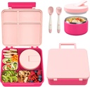 Bento Lunch Box with 8oz Soup Thermo, Kids Leakproof Lunch Food Containers with 4 Compartment, Kids Thermo Insulated Hot Food Jar for School, Trvael - (Pink)