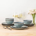 GBHOME Stoneware Dinnerware Sets for 4,Handcrafted Embossed Design Reactive Glaze Ceramic Plates and Bowls, Dishwasher and Microwave Safe, Service for 4(12pcs) (Space Blue, Service for 4)